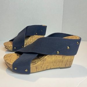 ESPRIT NAVY WEDGE CRISS CROSS PLATFORM SANDALS SZ. 6